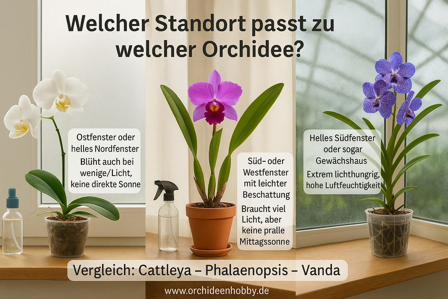 🔍 Welcher Standort passt zu welcher Orchidee? Cattleya, Phalaenopsis & Co im Vergleich