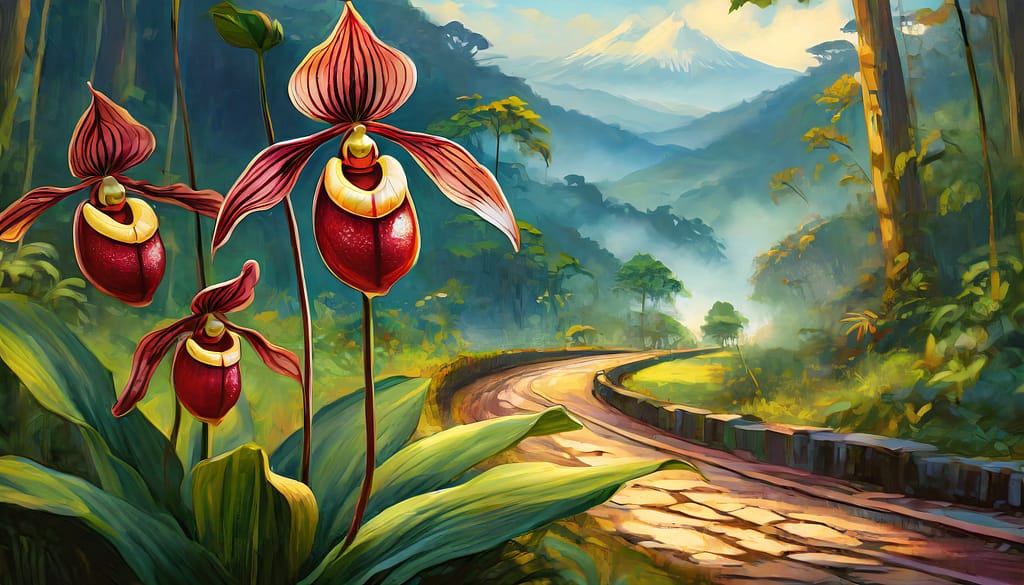 Frauenschuh Orchideen 9 Firefly Blüheende Rote Frauenschuh Orchideen Am Straßenrand Von Ecuador Urwald 201