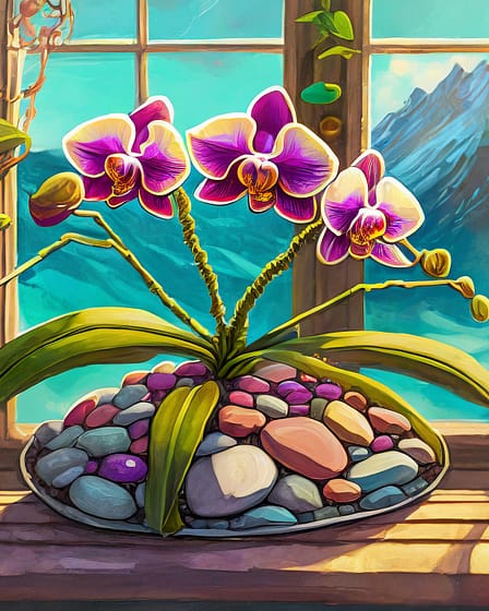 Die neuen Pläne für Orchideenhobby.de 1 Firefly Phalaenopsis Orchidee In Bunten Colomi Steinen Auf Der Fensterbank Gepflanzt 86581